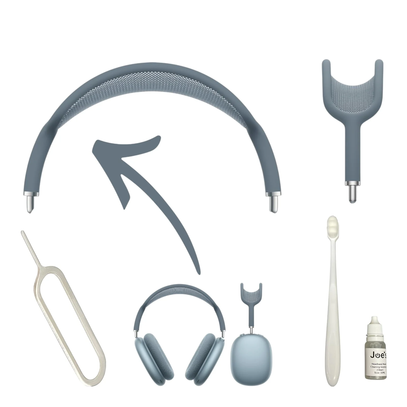 Apple AirPods Max Wireless Headphones Headband Arch Replacements + 10mL Cleaner + Sim Removal Tool (New) Part Repair - Kit - Image 3