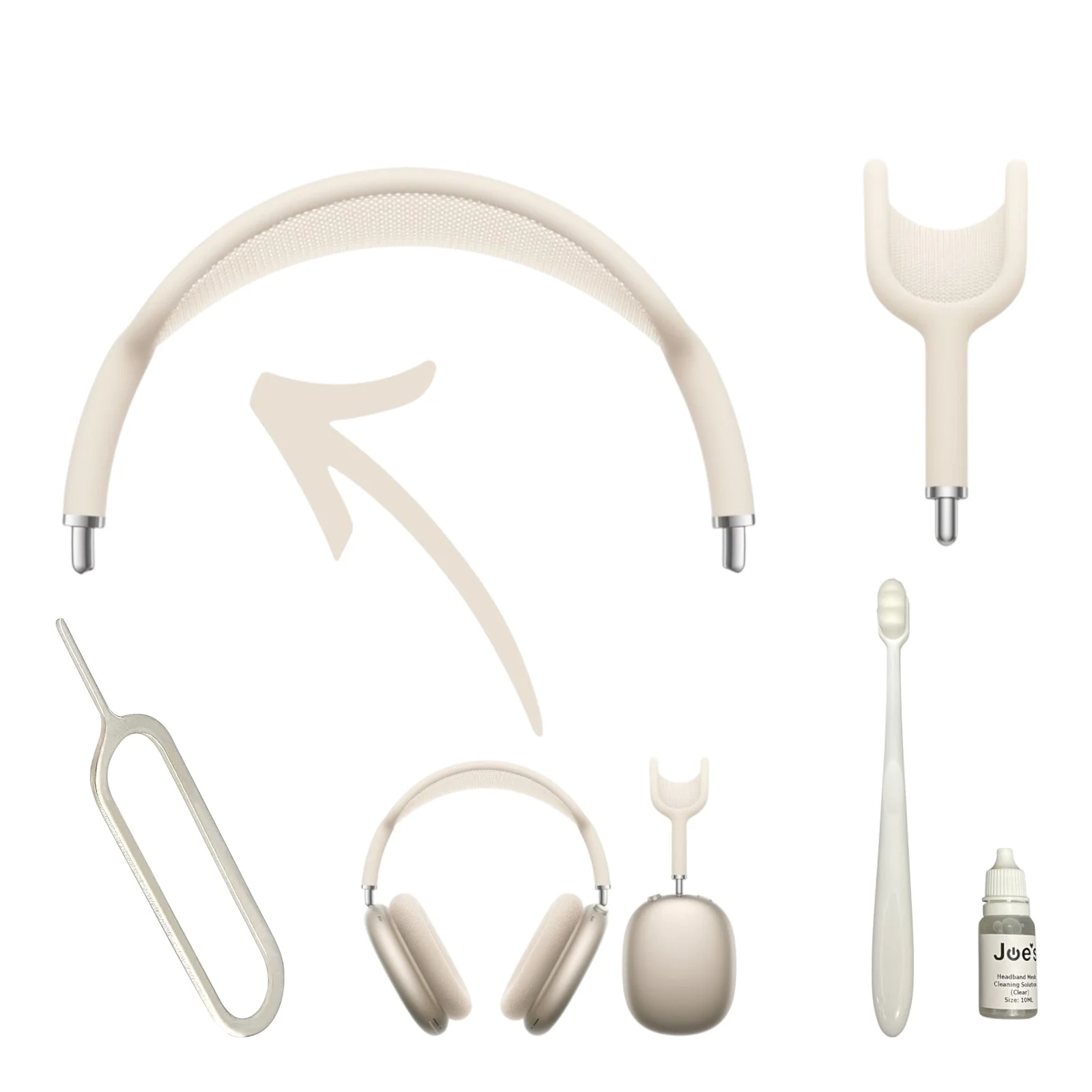 Apple AirPods Max Wireless Headphones Headband Arch Replacements + 10mL Cleaner + Sim Removal Tool (New) Part Repair - Kit - Image 4