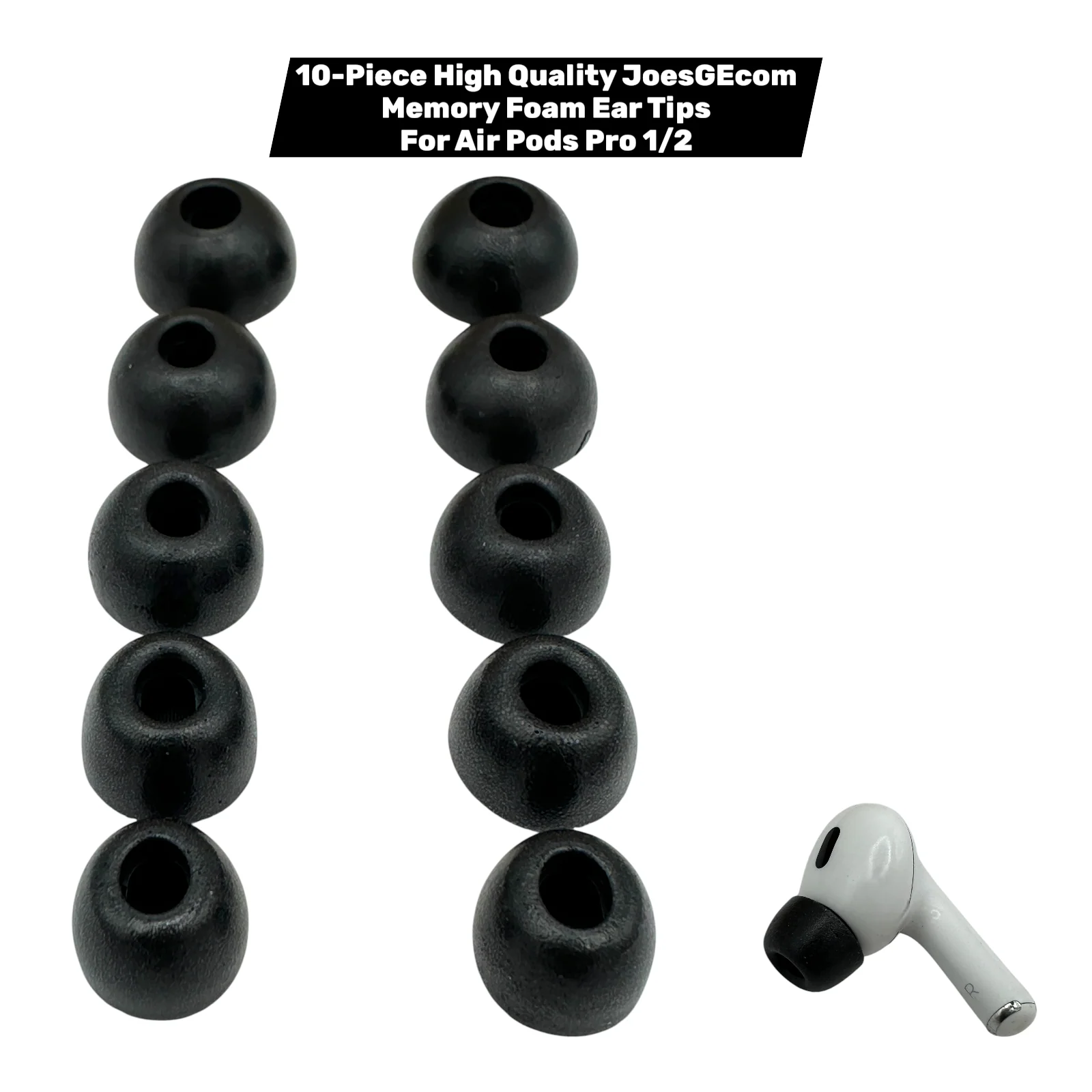 Apple AirPods Pro Memory Foam Ear Tips – 10-Pack (1st & 2nd Gen, XS–XL, Black) - Image 3