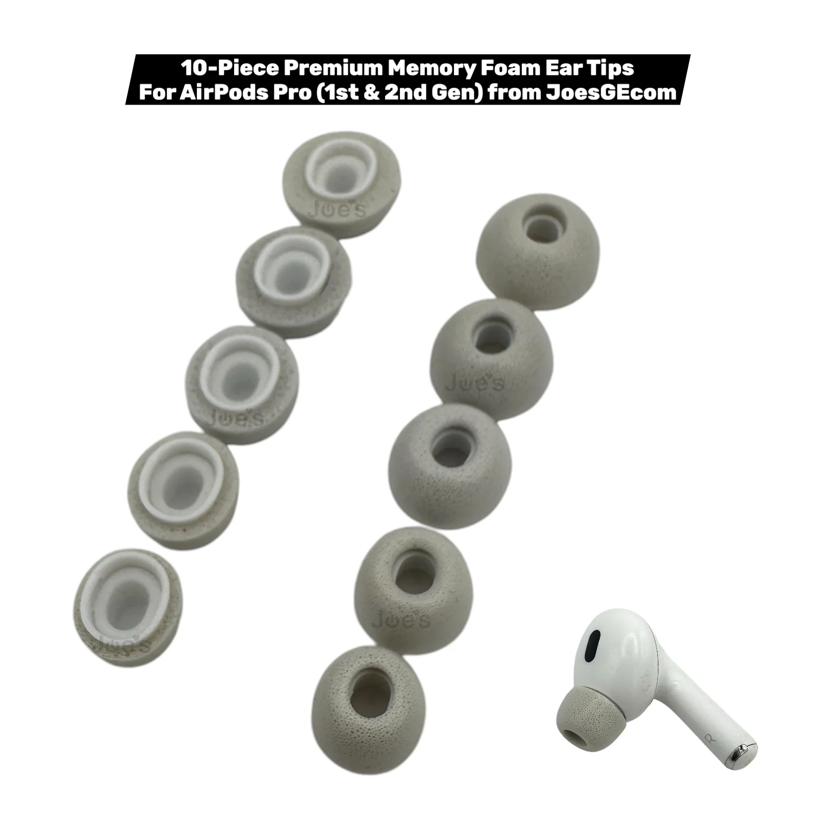 Apple AirPods Pro Memory Foam Ear Tips – 10-Pack (1st & 2nd Gen, XS–XL, White) - Image 4