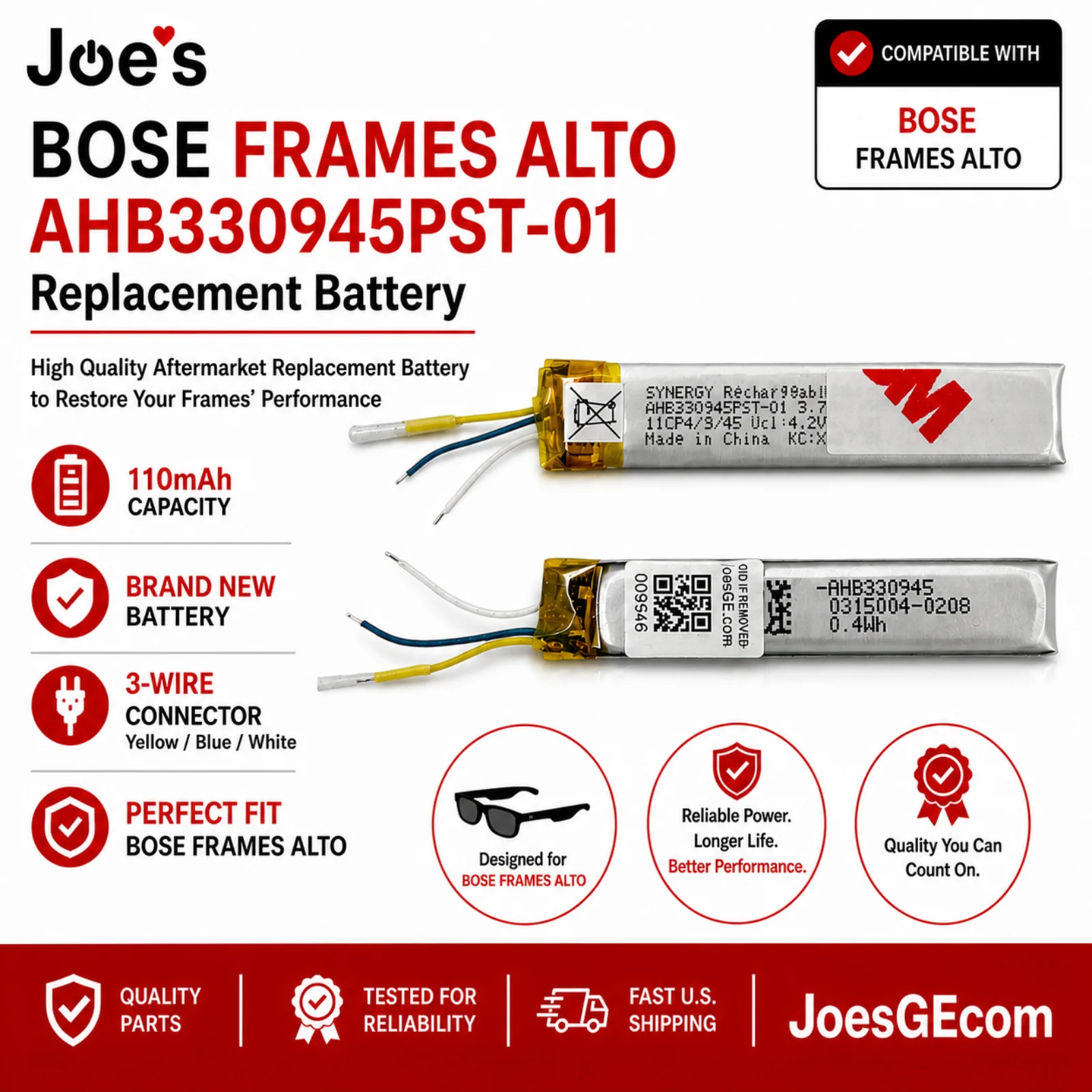 Bose Frames Alto AHB330945PST-01 Battery 110mAh Aftermarket Replacement Parts - Image 3