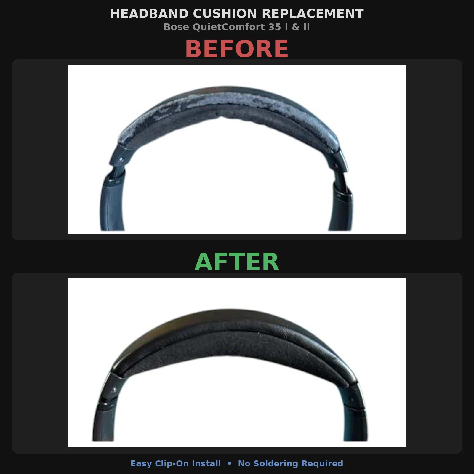 Bose QuietComfort 35 QC35 I II Clip On Replacement Headband Leather Cushion (Easy Install) - Parts - Image 4