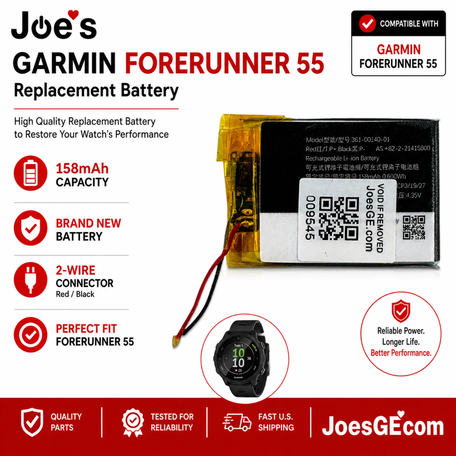 Garmin Forerunner 55 361-00140-01 Battery 158mAh Aftermarket Replacement Parts - Image 2