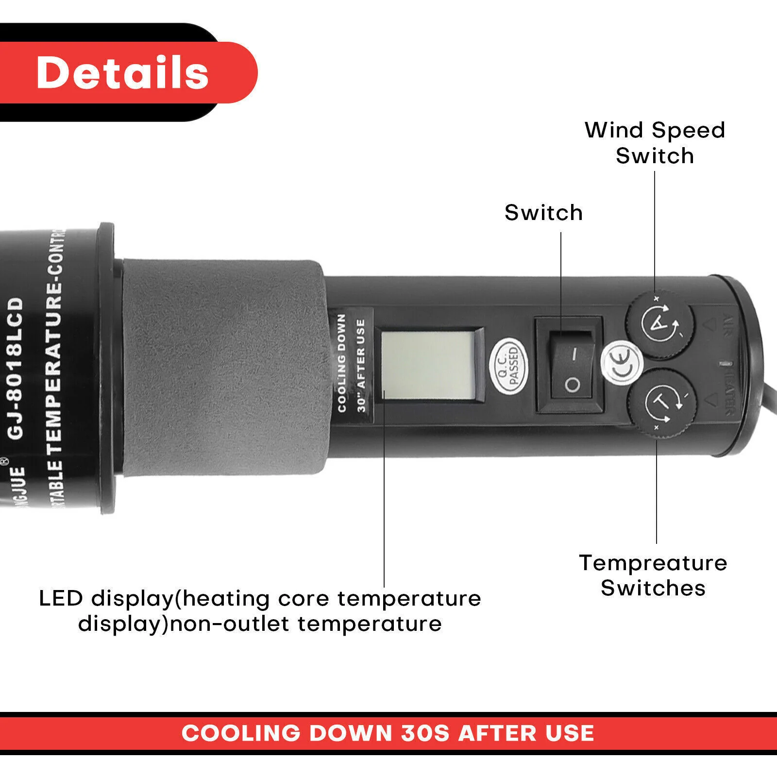 Hot Heat Gun Air Station 200W Handheld Portable (Black) - Tools - Image 3