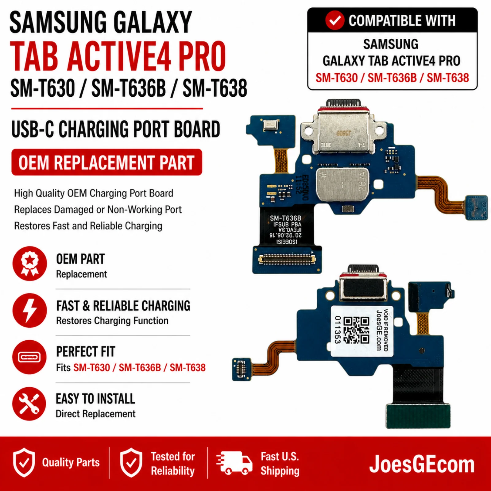 Samsung Galaxy Tab Active 4 Pro SM-T636 T638 USB-C Charging Port Board OEM - Image 3
