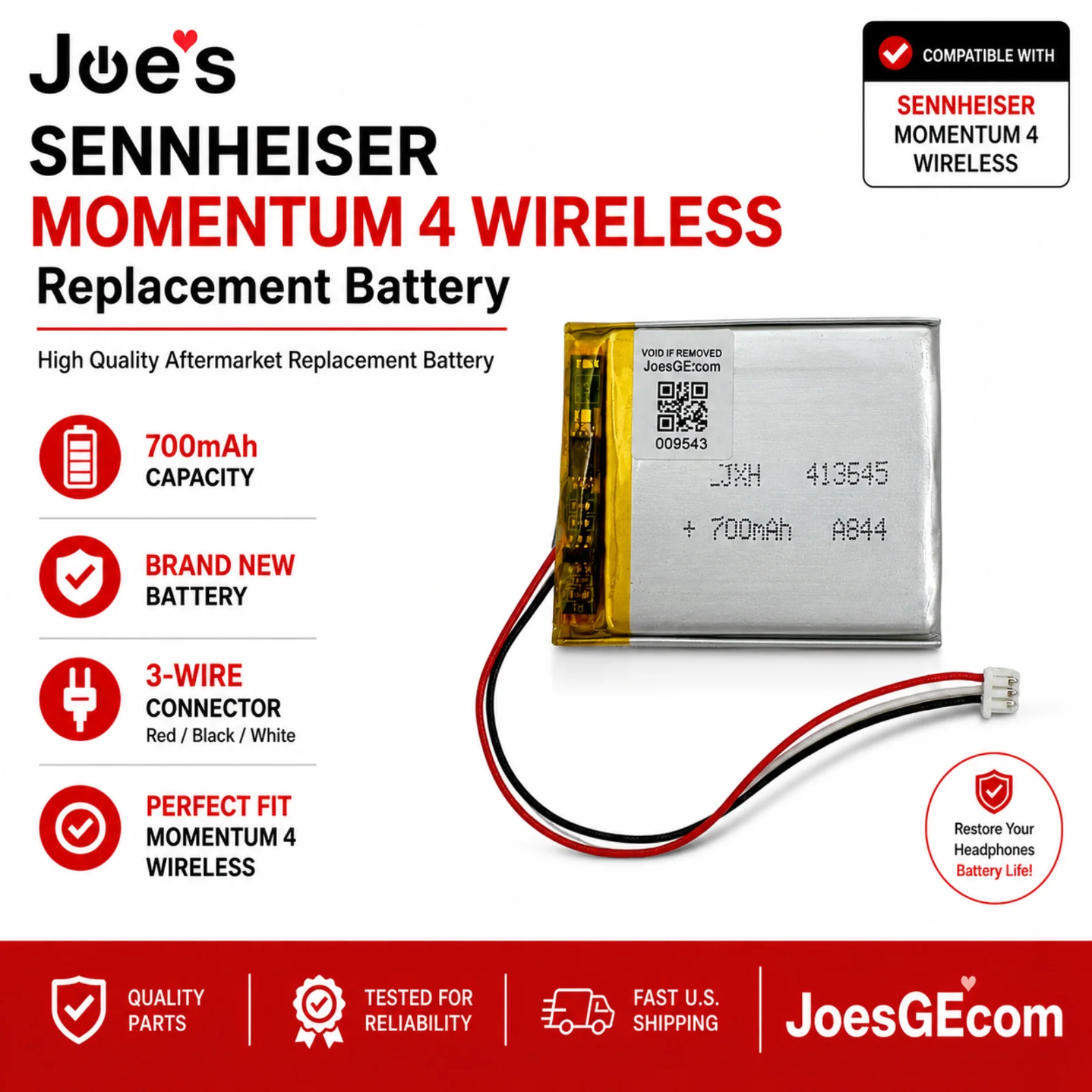Sennheiser Momentum 4 Wireless Battery 700mAh AHB413645PCT Aftermarket Replacement Parts - Image 2